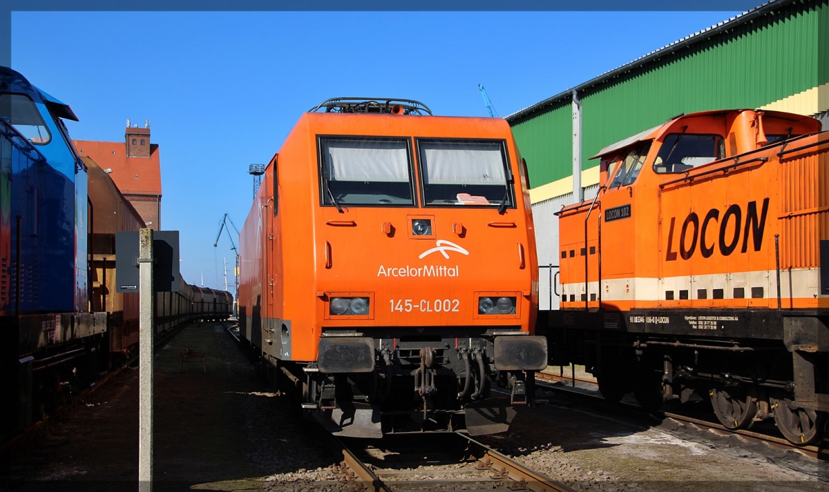 145 082 (145 CL 002) von EKO abgestellt in Stralsund (Hafen) am 17.03.2016