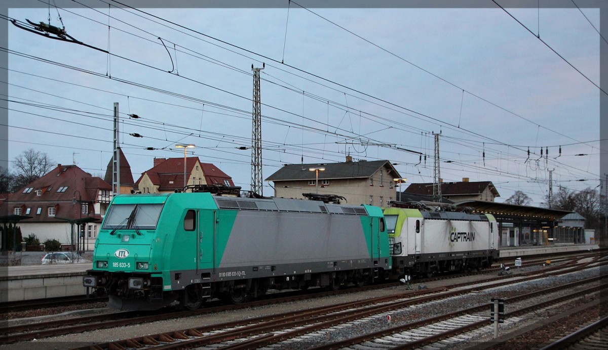 185 633 und 193 891 der ITL/Captrain abgestellt in Angermünde am 25.12.2015