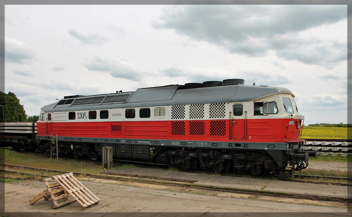 232 333 der WFL kurz vor der Abfahrt in Richtung Kargow in Möllenhagen am 29.05.2015