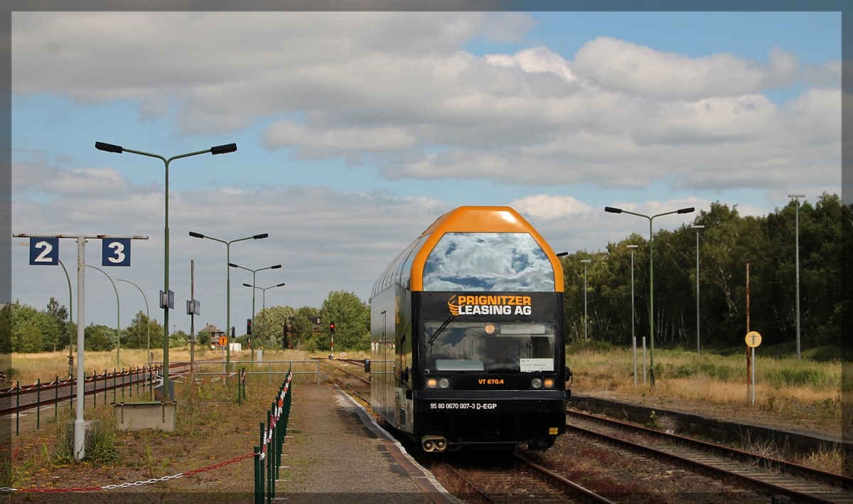 670 007 der HANS/EGP in Pritzwalk als RB 74 nach Meyenburg am 20.06.2014