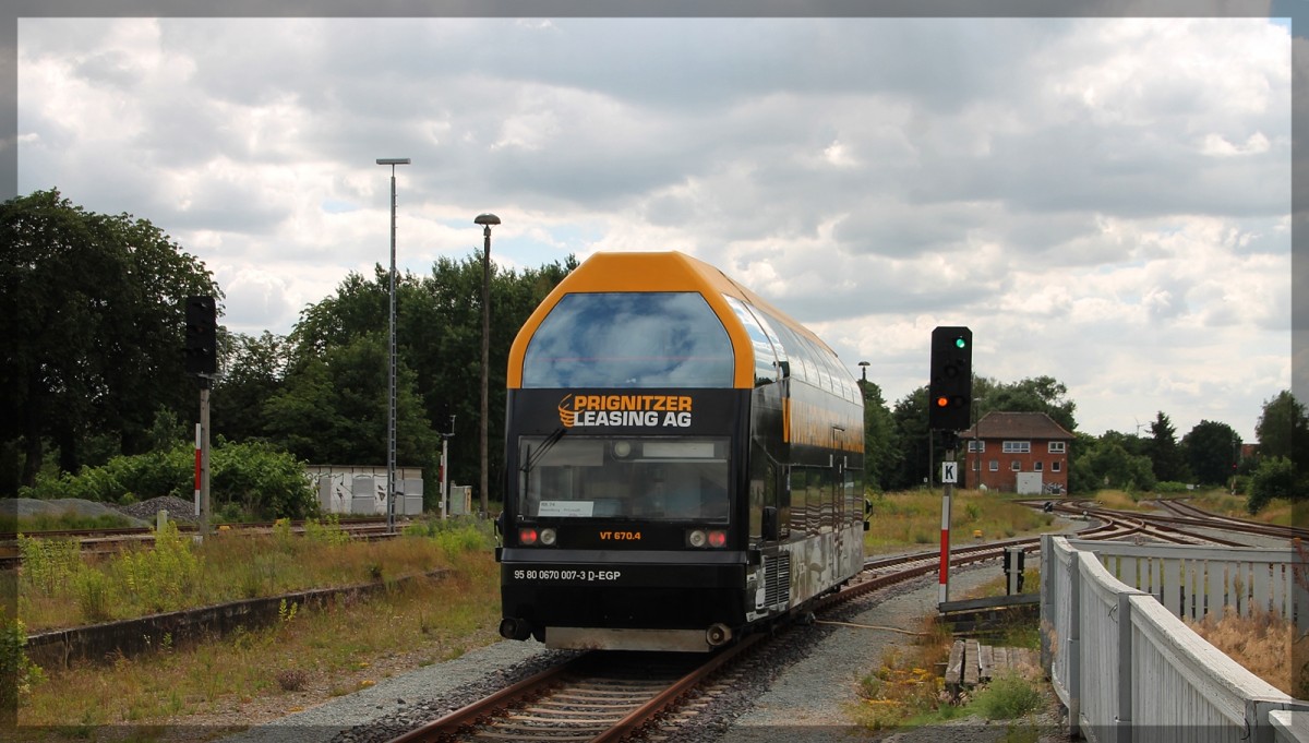 670 007 der HANS/EGP in Pritzwalk als RB 74 nach Meyenburg am 20.06.2014