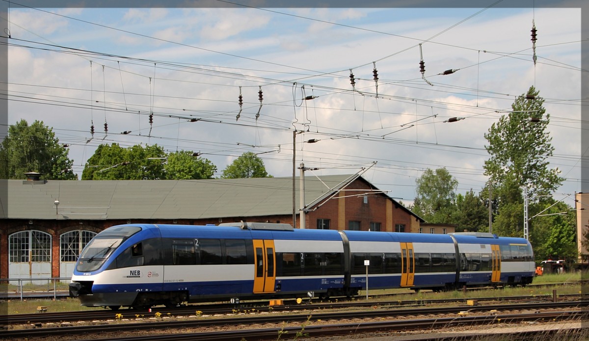VT 0013 der ehemaligen Ostseelandverkehr GmbH und heutigen Niederbarnimer Eisenbahn in Neustrelitz am 13.05.2015