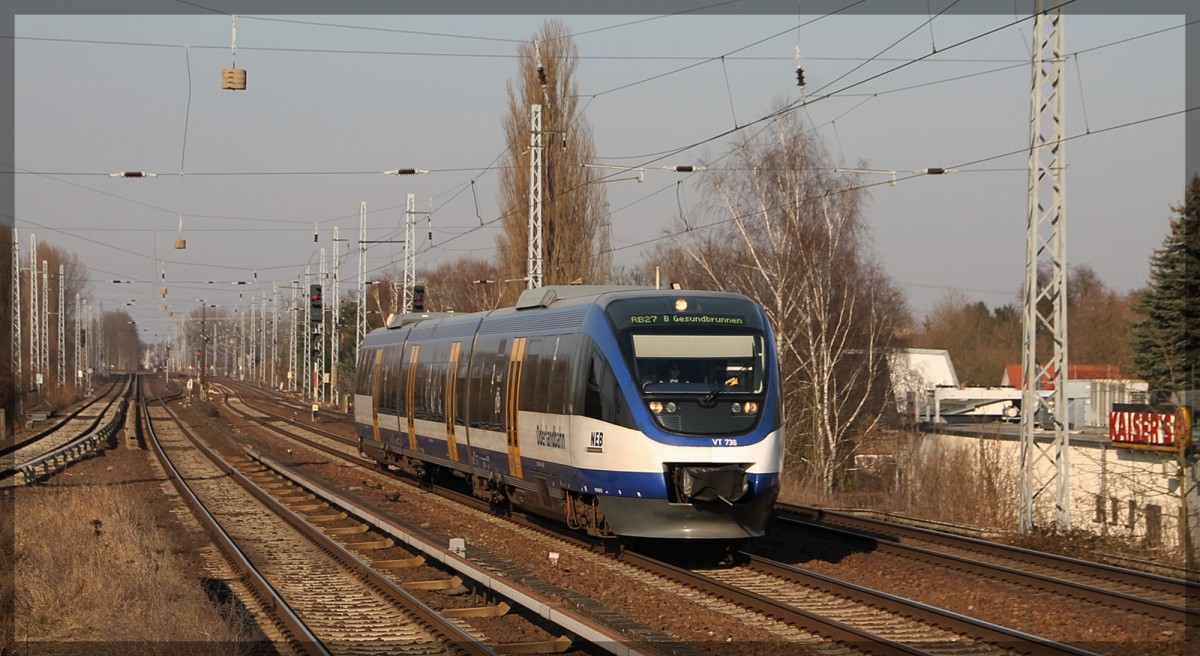 VT 736 der NEB in Berlin-Karow am 19.3.2015.