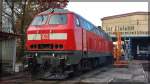 218 360 als Schrottlok vor der Werkstatt der PRESS am 17.10.2013