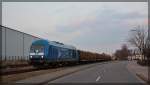 223 052-2 ( 253 015 ) der Press wartet auf die fertigstellung der Beladung im Bahnhof von Torgelow am 08.03.2016