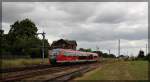 642 049 in am alten Bahnhof Malchow bei der Durchfahrt in Richtung Endhaltepunkt Inselstadt Malchow am 09.07.2015