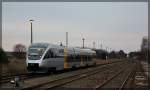 VT 0014 der NEB bei der Ausfahrt aus dem Bahnhof Templin in Richtung Berlin-Ostkreuz am 27.12.2015