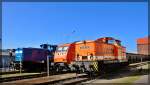 345 207 (346 001) der Press, 145 082 (145 CL 002) von EKO und 346 006 von Locon abgestellt in Stralsund (Hafen) am 17.03.2016