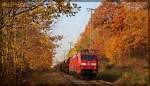 151 002 am 28.10.2015 bei der Ausfahrt aus Neubrandenburg in Richtung Neustrelitz