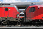 eisenbahn/887181/vergleich-zwischen-vectron-und-railjet-steuerwagen-mit Vergleich zwischen Vectron und Railjet-Steuerwagen mit neuer Kopfform (Innsbruck, 02.07.2025)