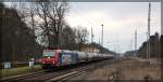 482 034 der HSL bei der Durchfahrt des ehemaligen Bahnhofes Chorin am 12.03.2016